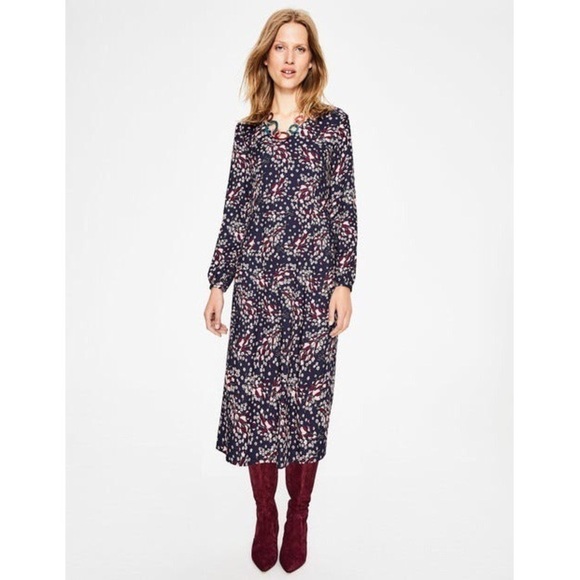 C012 Boden Easy Midi Dress - Navy Autumnal Leaves - Picture 3 of 11